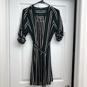 Green Striped Long Sleeve Shirt Dress